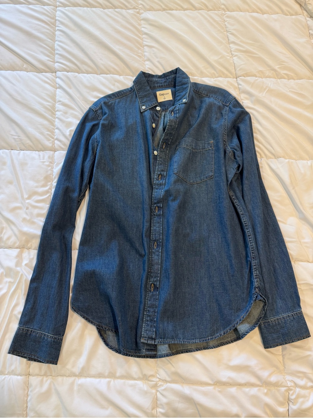 GAP Men's Dark Blue Denim Button-Down Shirt